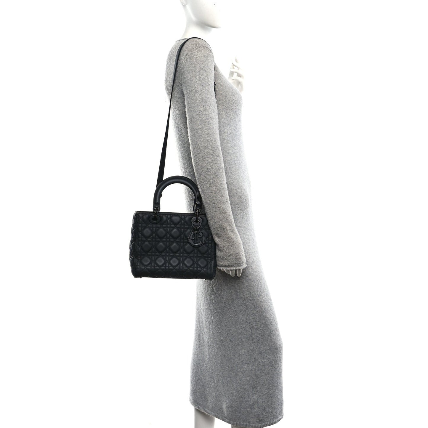 Ultra Matte Calfskin Cannage Medium Lady Dior Black
