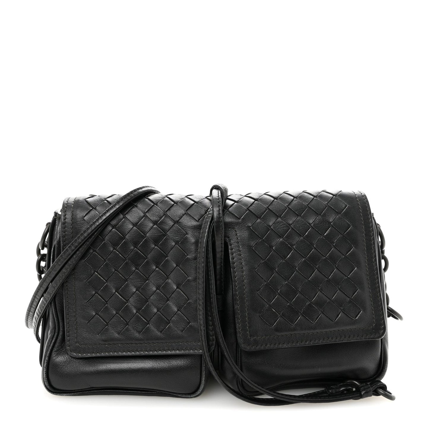 Nappa Intrecciato Small Double Pocket Flap Black