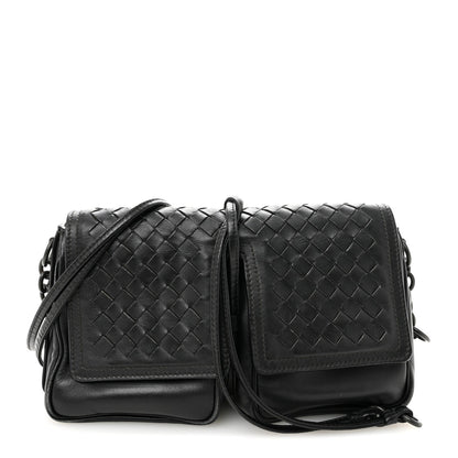 Nappa Intrecciato Small Double Pocket Flap Black