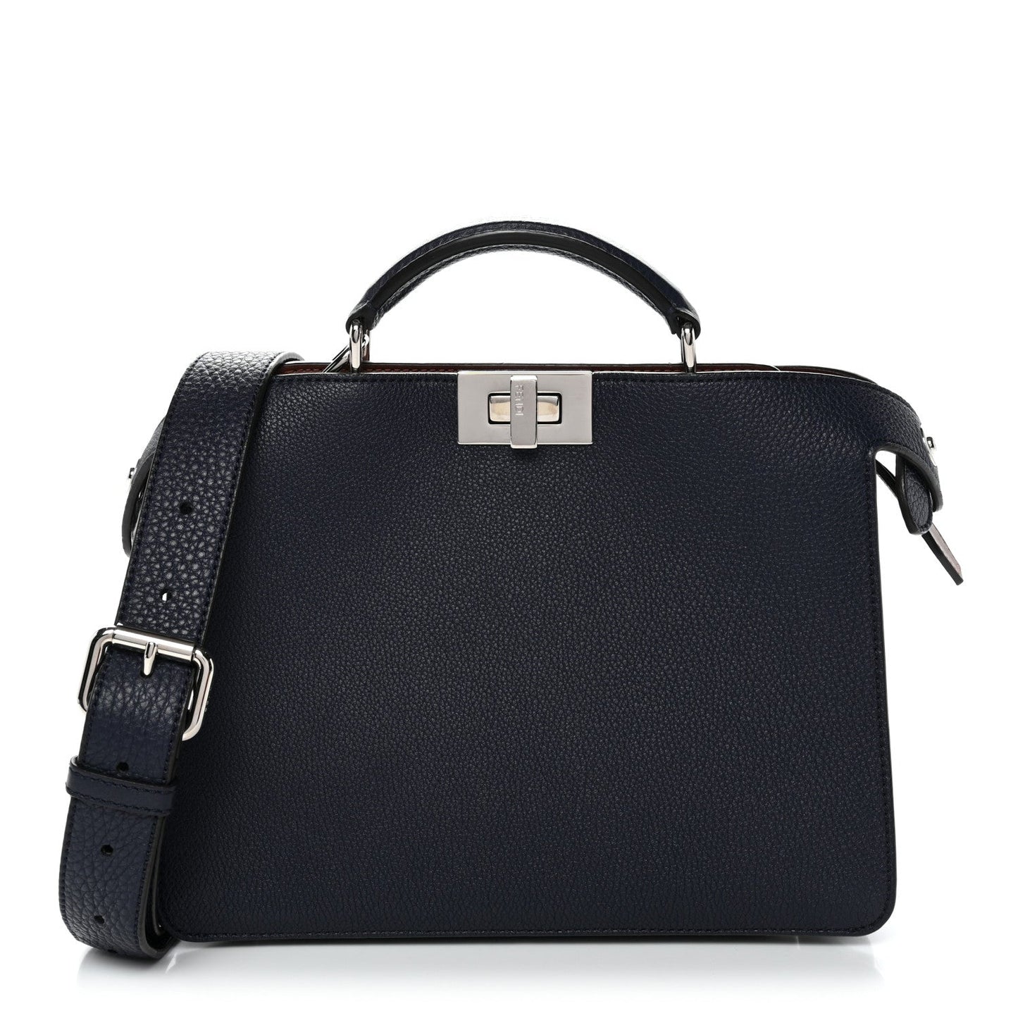Cuoio Romano Vitello Cover Glazed Fabric Bi-Color FF 1974 Mini Peekaboo I SEE U Satchel Blue Dark Brown Tobacco Moro