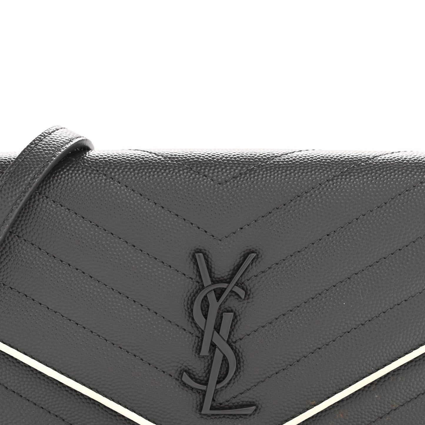 Grain De Poudre Matelasse Chevron Monogram Envelope Chain Wallet Asphalt White