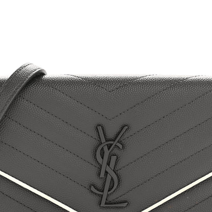 Grain De Poudre Matelasse Chevron Monogram Envelope Chain Wallet Asphalt White