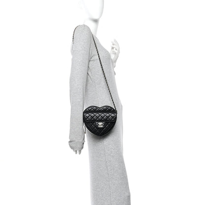 Lambskin Quilted Large CC In Love Heart Bag Black
