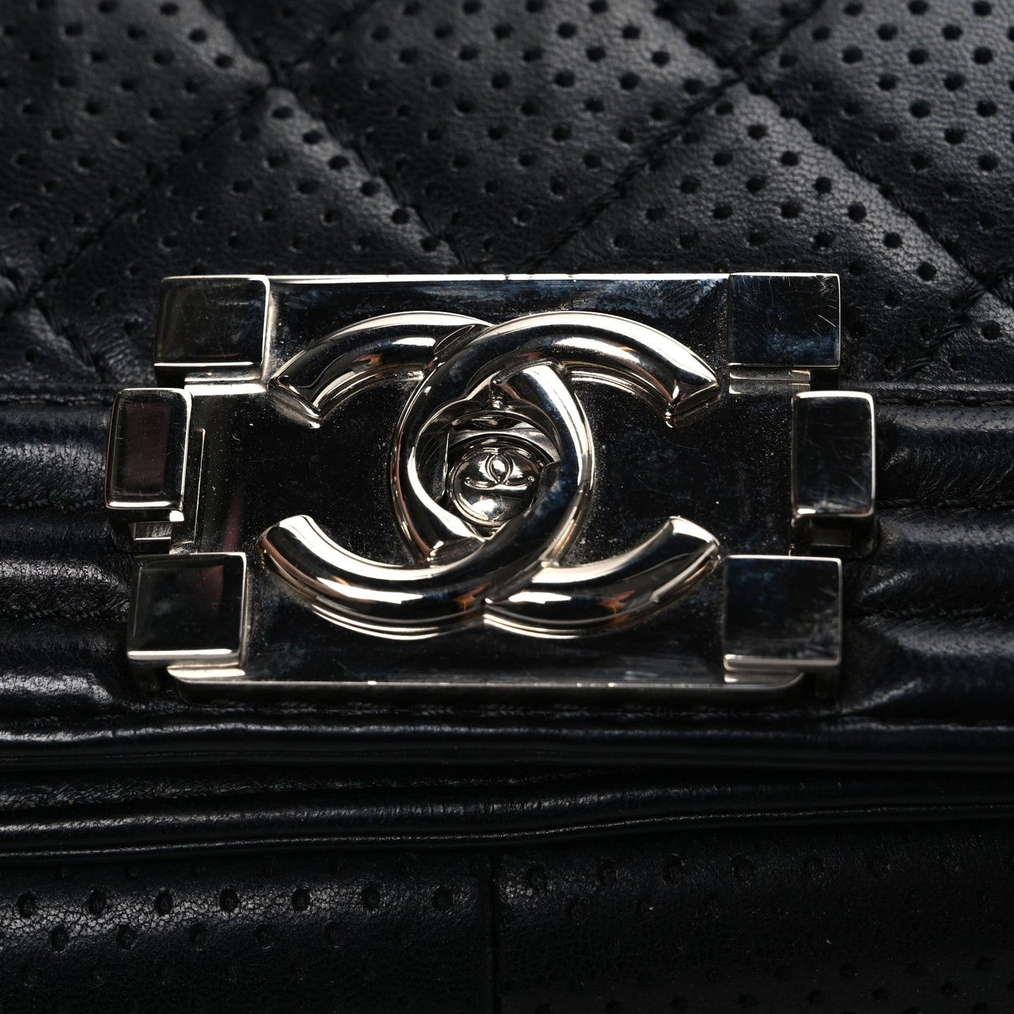 Lambskin Perforated Quilted New Medium Boy Flap Black