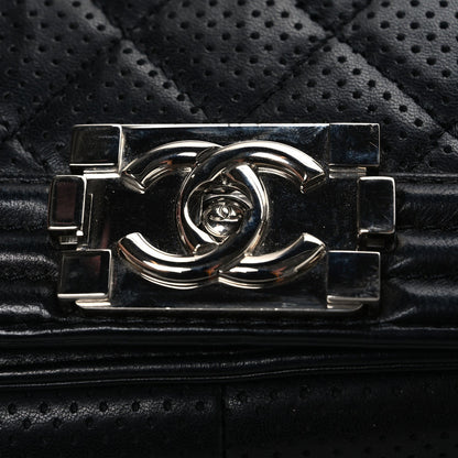 Lambskin Perforated Quilted New Medium Boy Flap Black