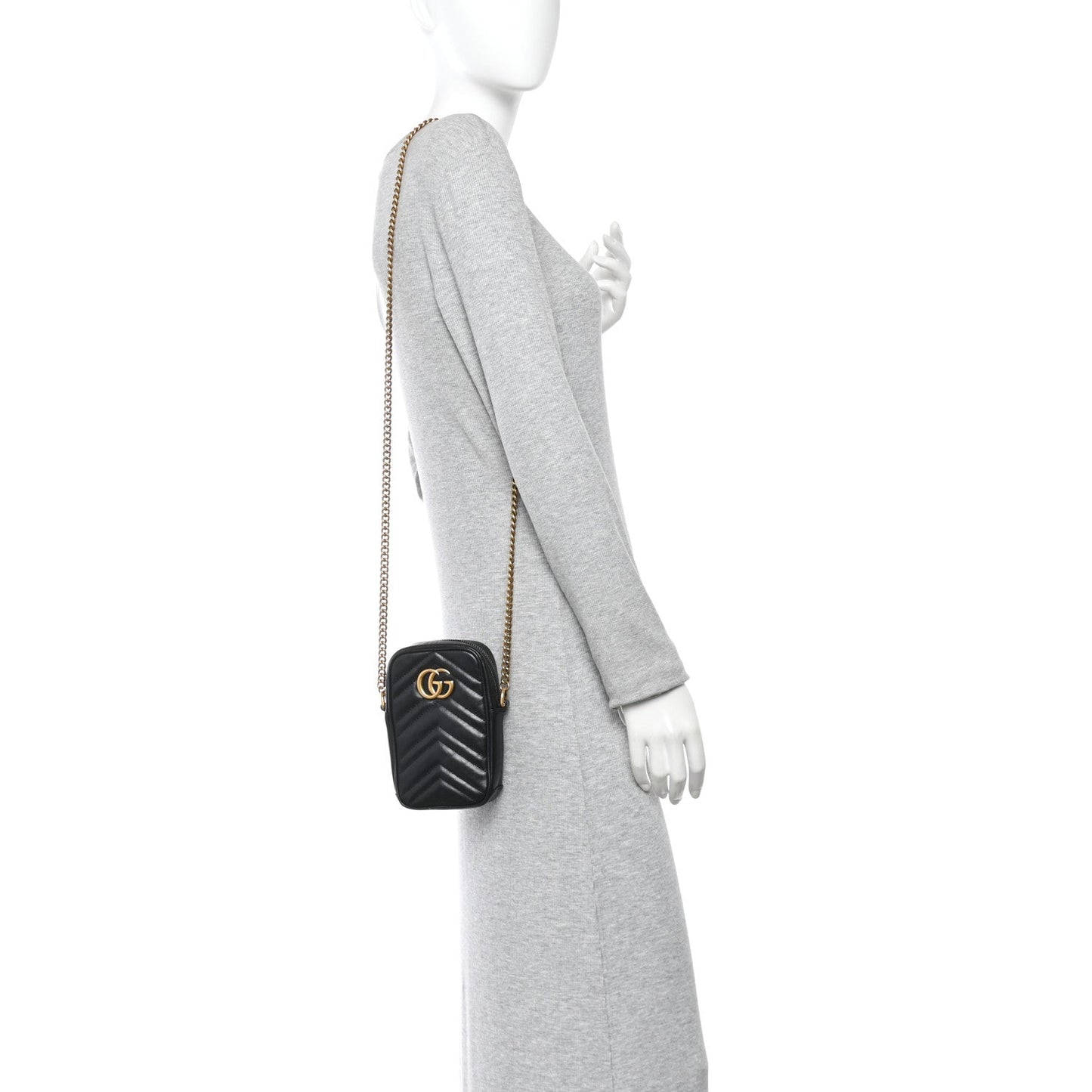 Calfskin Matelasse Mini GG Marmont Crossbody Bag Black