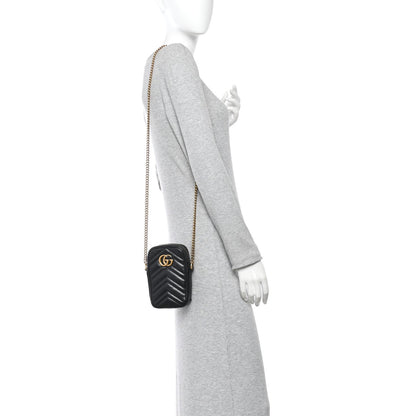 Calfskin Matelasse Mini GG Marmont Crossbody Bag Black