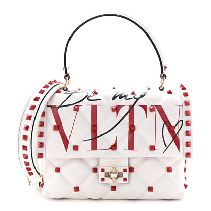 Lambskin Be My VLTN Print Candystud Top Handle Bag White Red Black