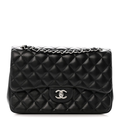 Lambskin Quilted Jumbo Double Flap Black
