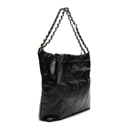 Shiny Calfskin Quilted Small Chanel 22 Black
