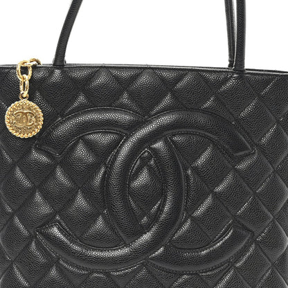 Caviar Quilted Medallion Tote Black