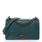 Caviar Chevron Quilted Medium Boy Flap Green