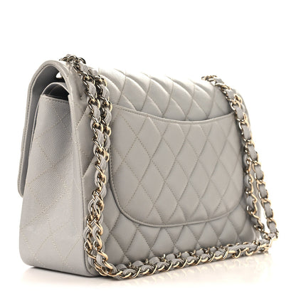 Caviar Quilted Jumbo Double Flap Grey