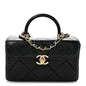 Shiny Calfskin Quilted Top Handle Box Bag Black