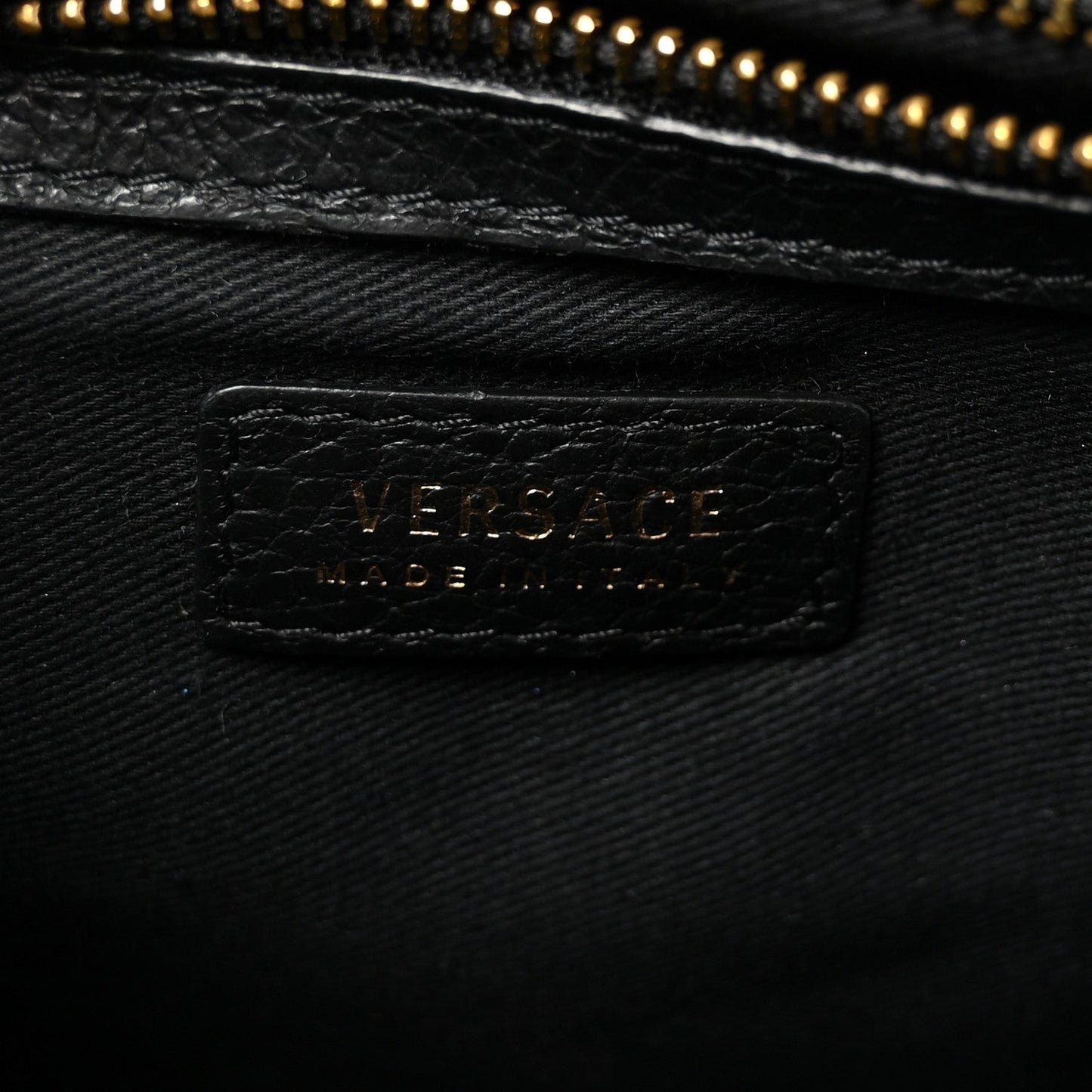 Grained Calfskin Embossed Medusa Flap Bag Black