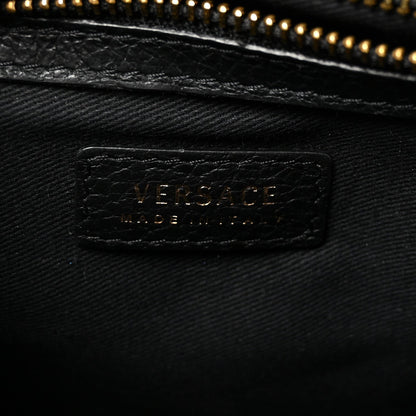 Grained Calfskin Embossed Medusa Flap Bag Black