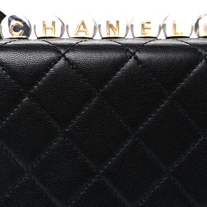 Lambskin Quilted Chic Pearls Flap Black