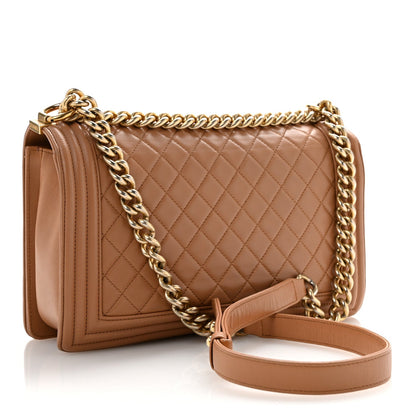 Lambskin Quilted New Medium Boy Flap Dark Beige