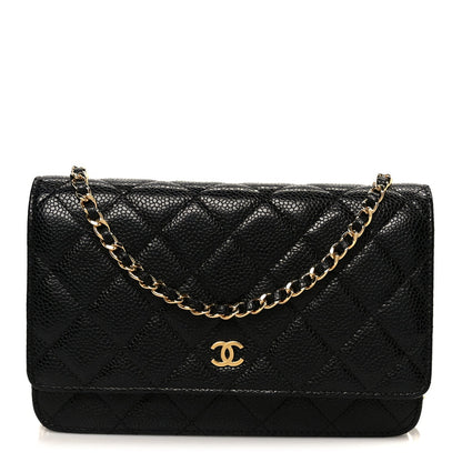 Caviar Quilted Wallet on Chain WOC Black