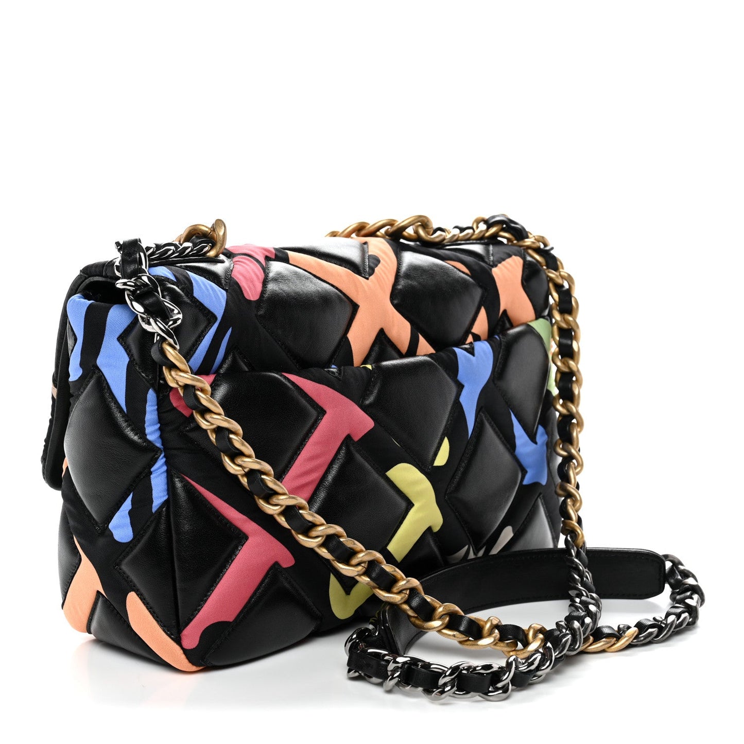 Lambskin Printed Fabric Medium Chanel 19 Flap Black Multicolor