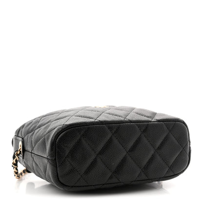 Caviar Quilted Hobo Clutch With Chain  Black