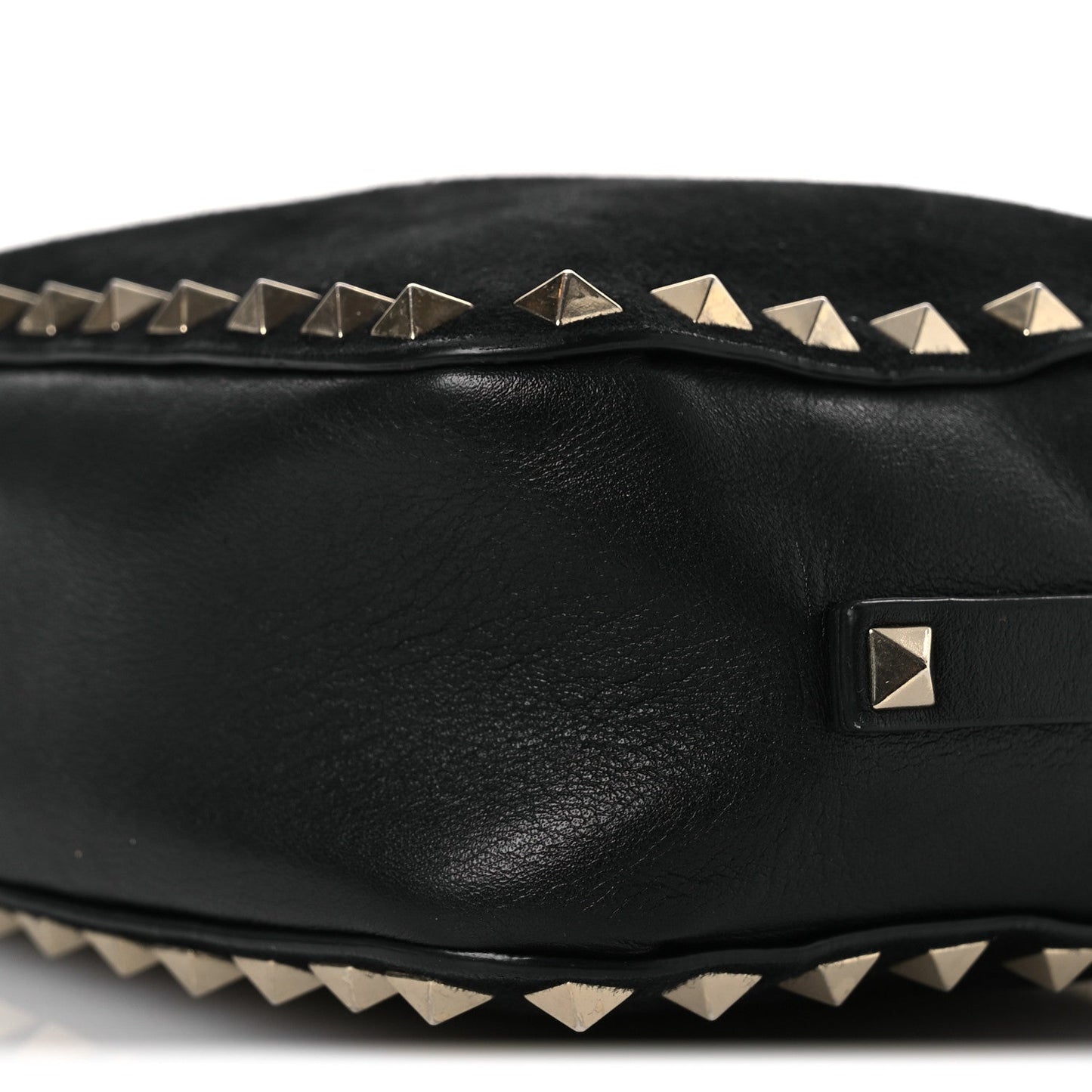 Calfskin Suede Rockstud Camera Crossbody Bag Black