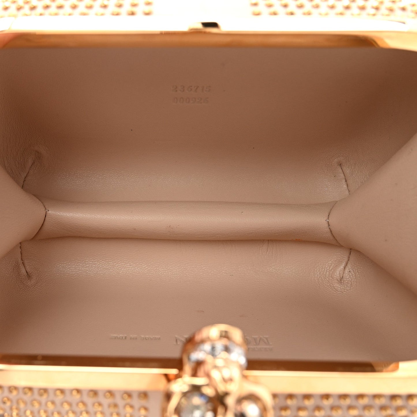 Calfskin Studded Britannia Skull Box Clutch Beige