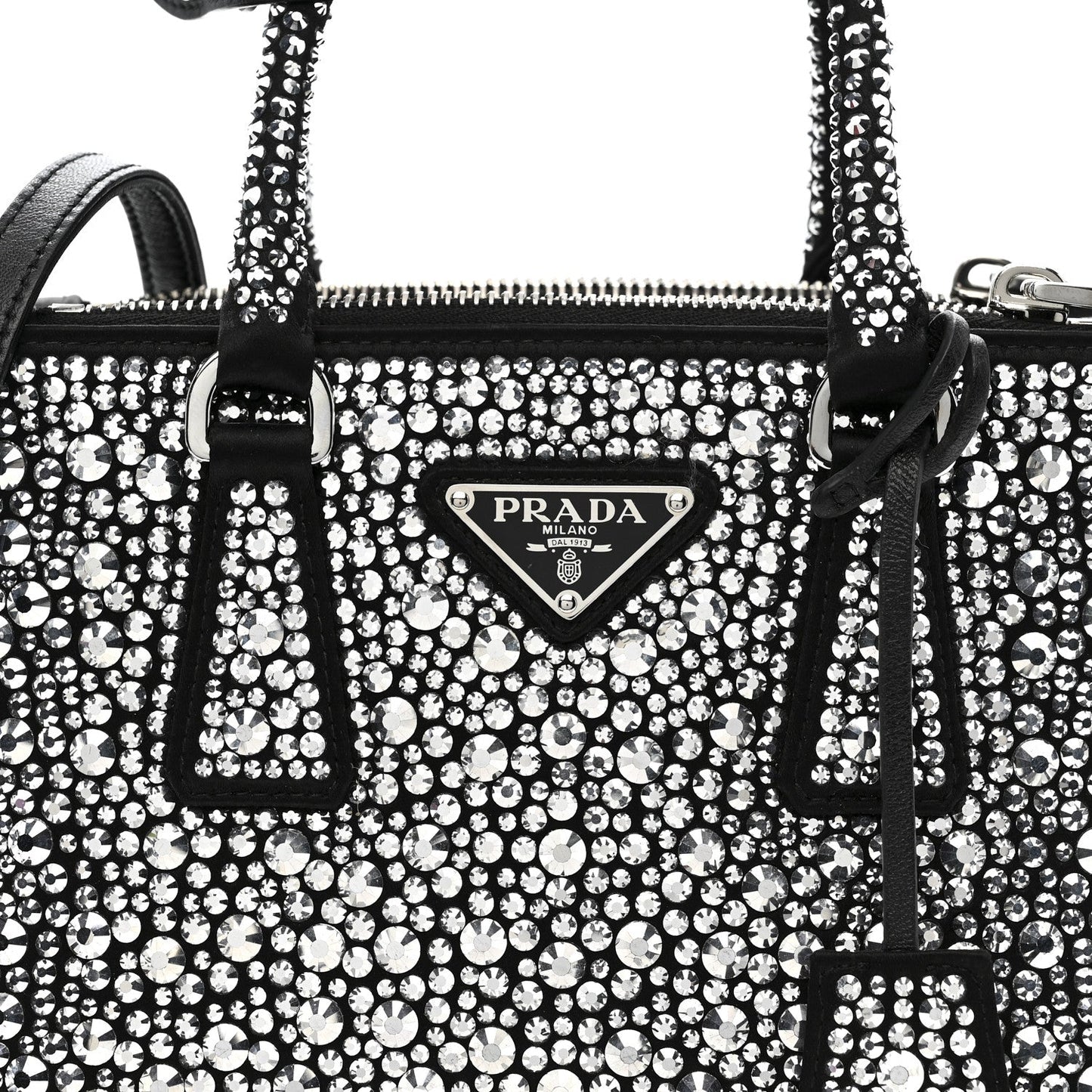 Satin Crystal Mini Galleria Double Zip Tote Metal