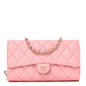 Caviar Quilted Phone Holder Wallet on Removable Chain Pink