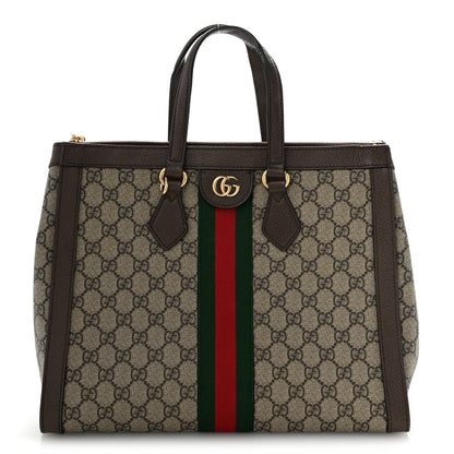 GG Supreme Monogram Web Medium Ophidia Tote Bag Brown