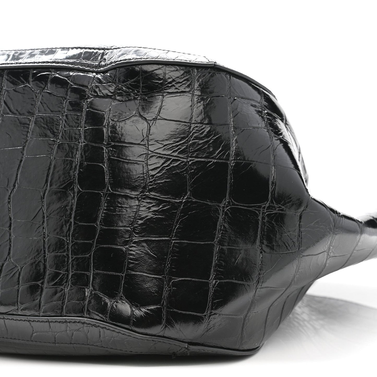 Calfskin Crocodile Embossed Greca Goddess Tote Bag Black