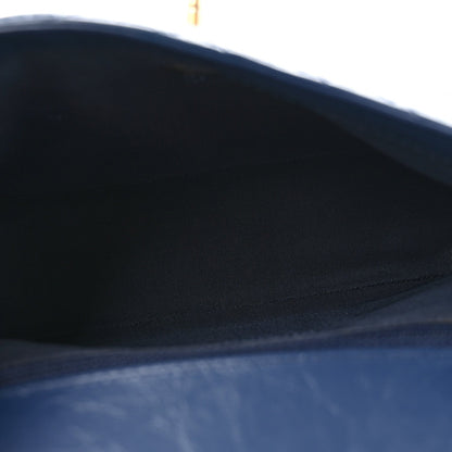 Calfskin Chevron Quilted Top Handle Flap Navy