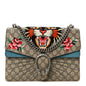 GG Supreme Monogram Angry Cat Embroidered Medium Dionysus Shoulder Bag Beige Ultramarine