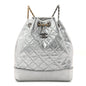 Metallic Crumpled Calfskin Quilted Small Gabrielle Backpack Silver