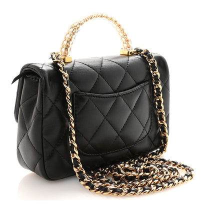 Lambskin Resin Quilted Top Handle Flap Black