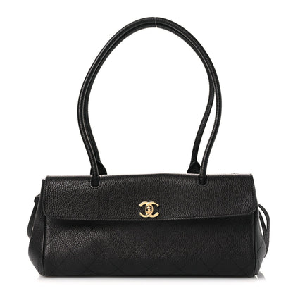 Grained Calfskin Stitched Urban Essentials Small Shopping Bag Black