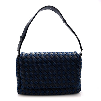 Denim Nappa Intrecciato Padded Messenger Abyss Indigo