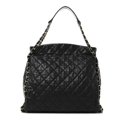Calfskin Quilted Large Chain Me Hobo Black