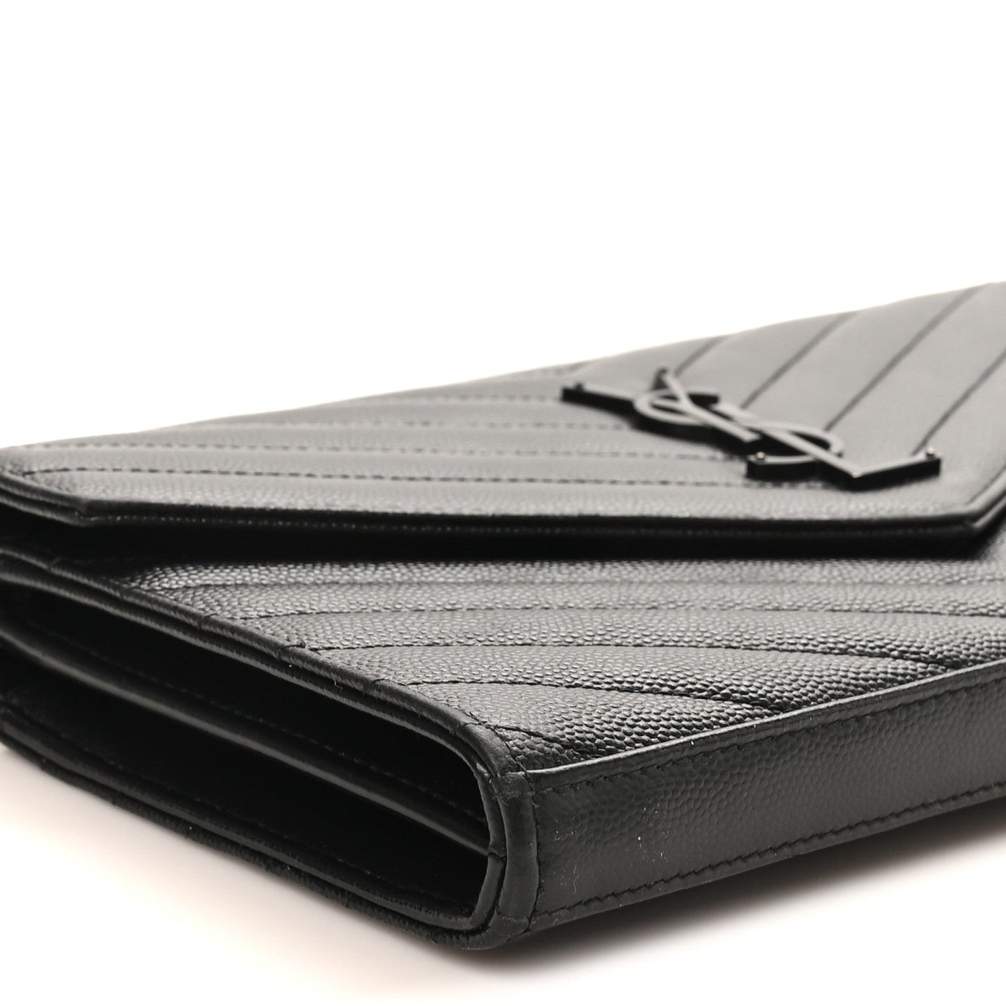 Grain De Poudre Matelasse Chevron Monogram Monochrome Chain Wallet Black