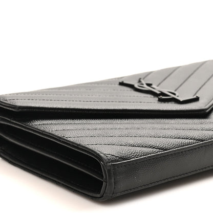 Grain De Poudre Matelasse Chevron Monogram Monochrome Chain Wallet Black