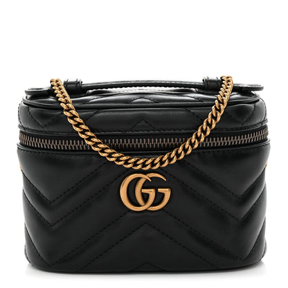 Calfskin Matelasse Chevron Mini GG Marmont Top Handle Bag Black