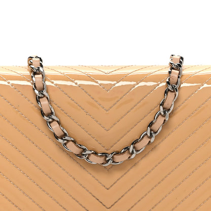 Patent Calfskin Chevron Quilted Wallet On Chain WOC Beige