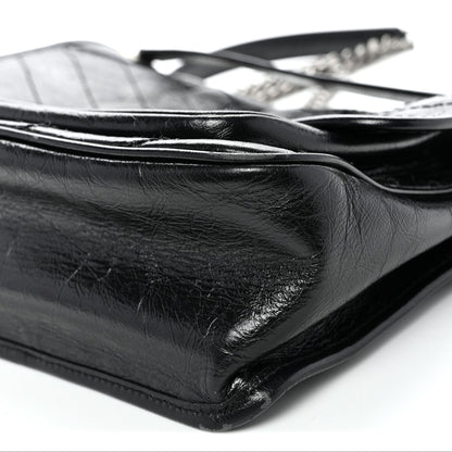 Crinkled Calfskin Matelasse Monogram Medium Niki Chain Satchel Black