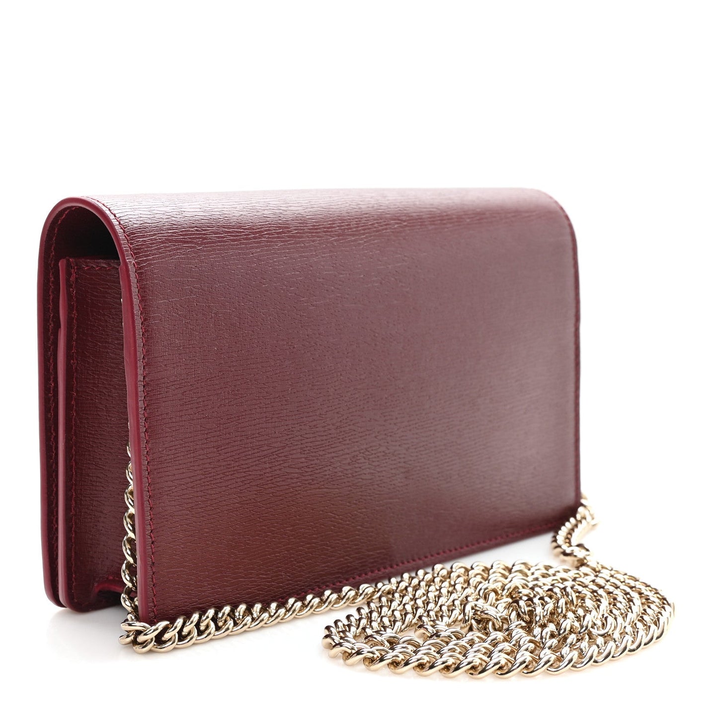 Textured Calfskin Script Logo Wallet On Chain Rosso Ancora