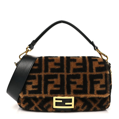 Shearling Vitello Dolce Macro FF 1974 Baguette Tobacco Black