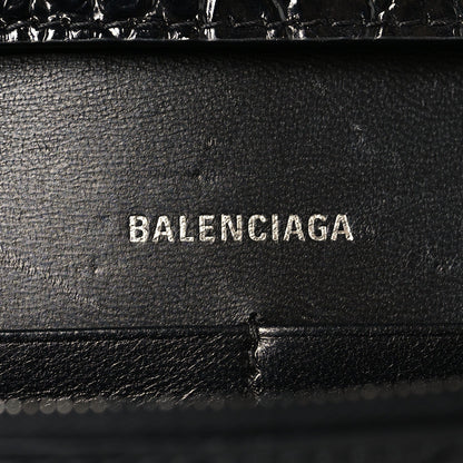 Shiny Calfskin Monochrome Crocodile Embossed Hourglass Chain Bag Black