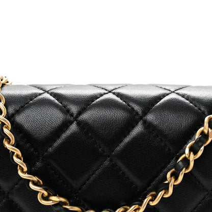 Lambskin Quilted Mini Rectangular Pearl Crush Flap Black