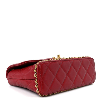 Caviar Quilted Camellia Chain Around Flap Red