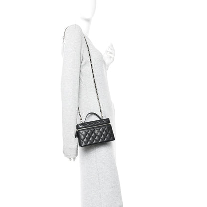 Caviar Quilted Top Handle Slim Vanity With Chain Black