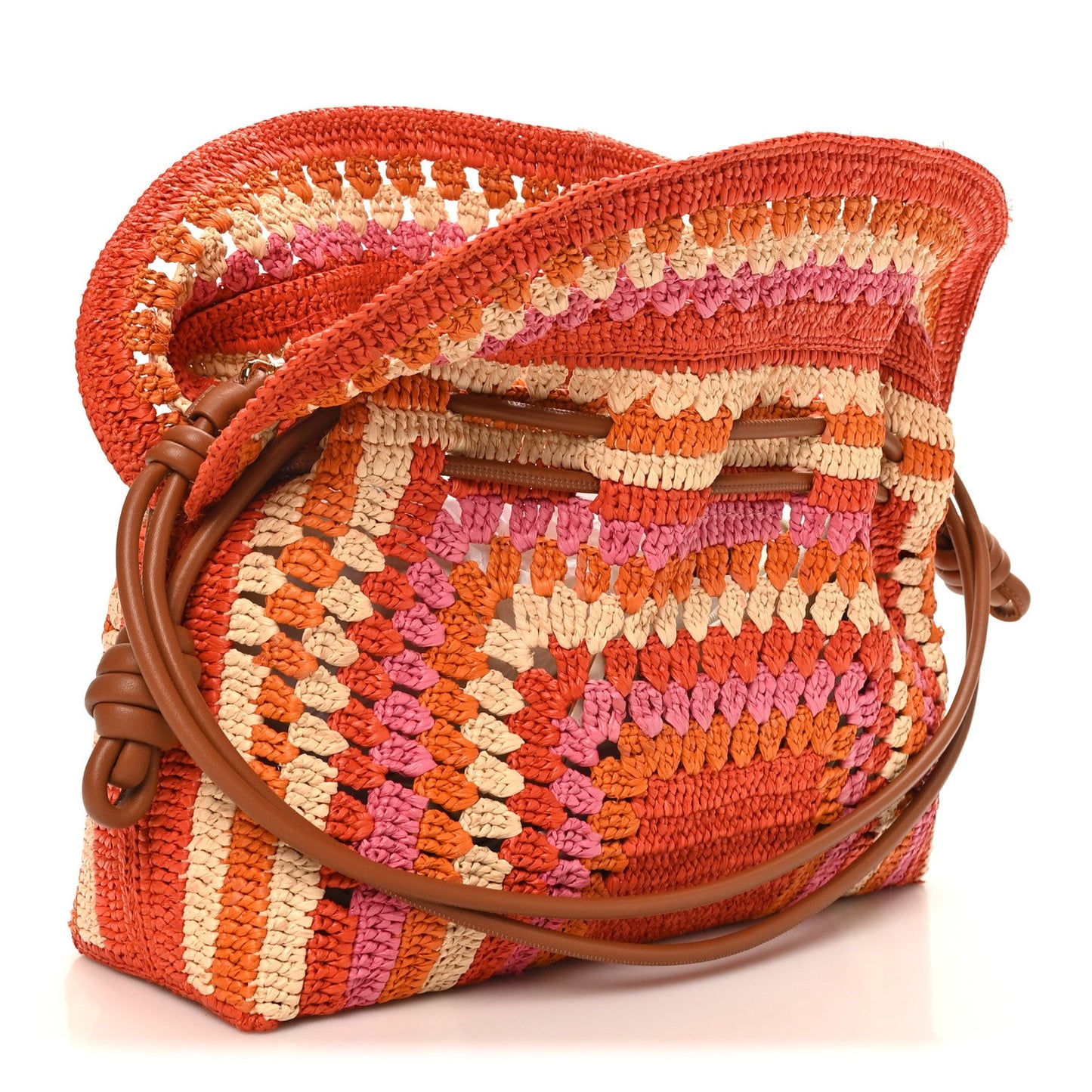 X PAULA'S IBIZA Raffia Striped Medium Flamenco Knot Clutch Bright Orange Pink